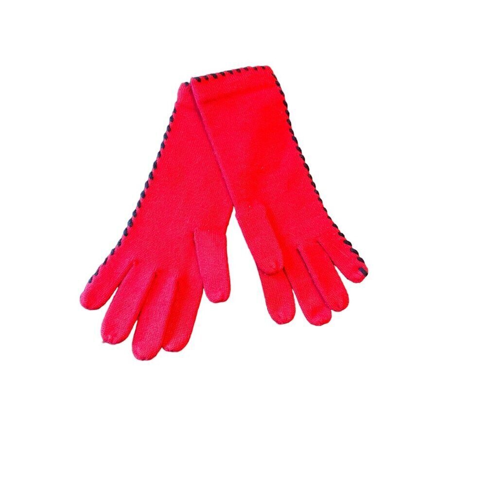 Vintage Red Knit Gloves With Black‎ Trim Approximate Size Medium